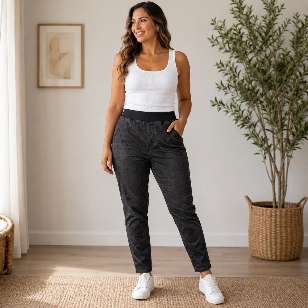 Eileen Fisher Charcoal Gray Corduroy Leggings Organic Cotton Stretch‎ XL